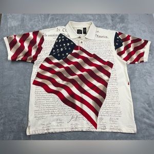 Cotton Traders Sport Polo Shirt Patriotic USA American Flag Mens XXL Declaration